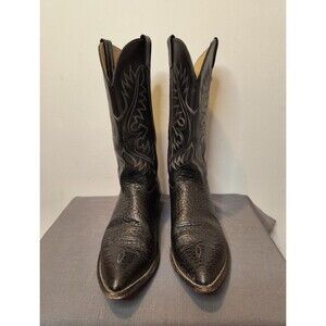 Nocona Cowboy Boots Men's 13B Black Leather Embroidery Stitch Mid-Calf Western